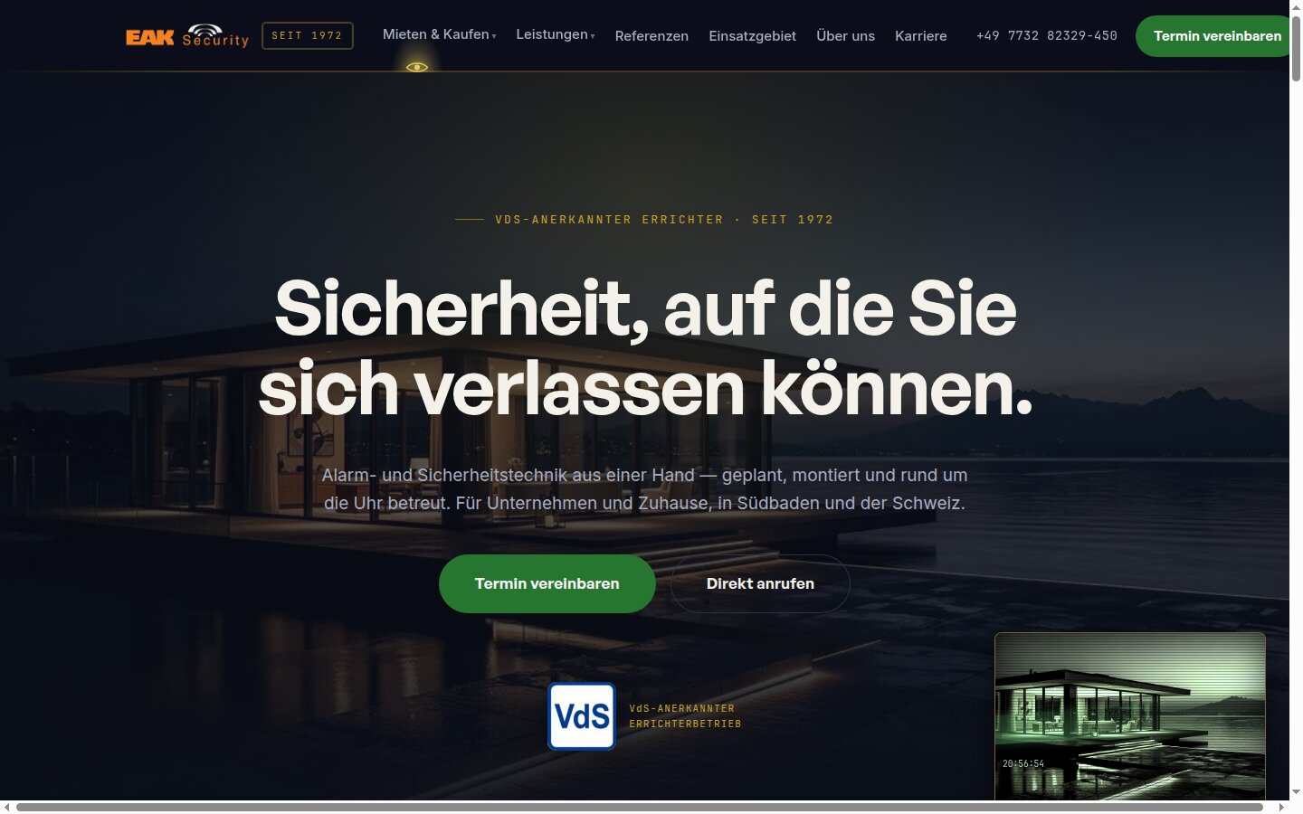 EAK Security — Live-Referenz auf eak-security.de